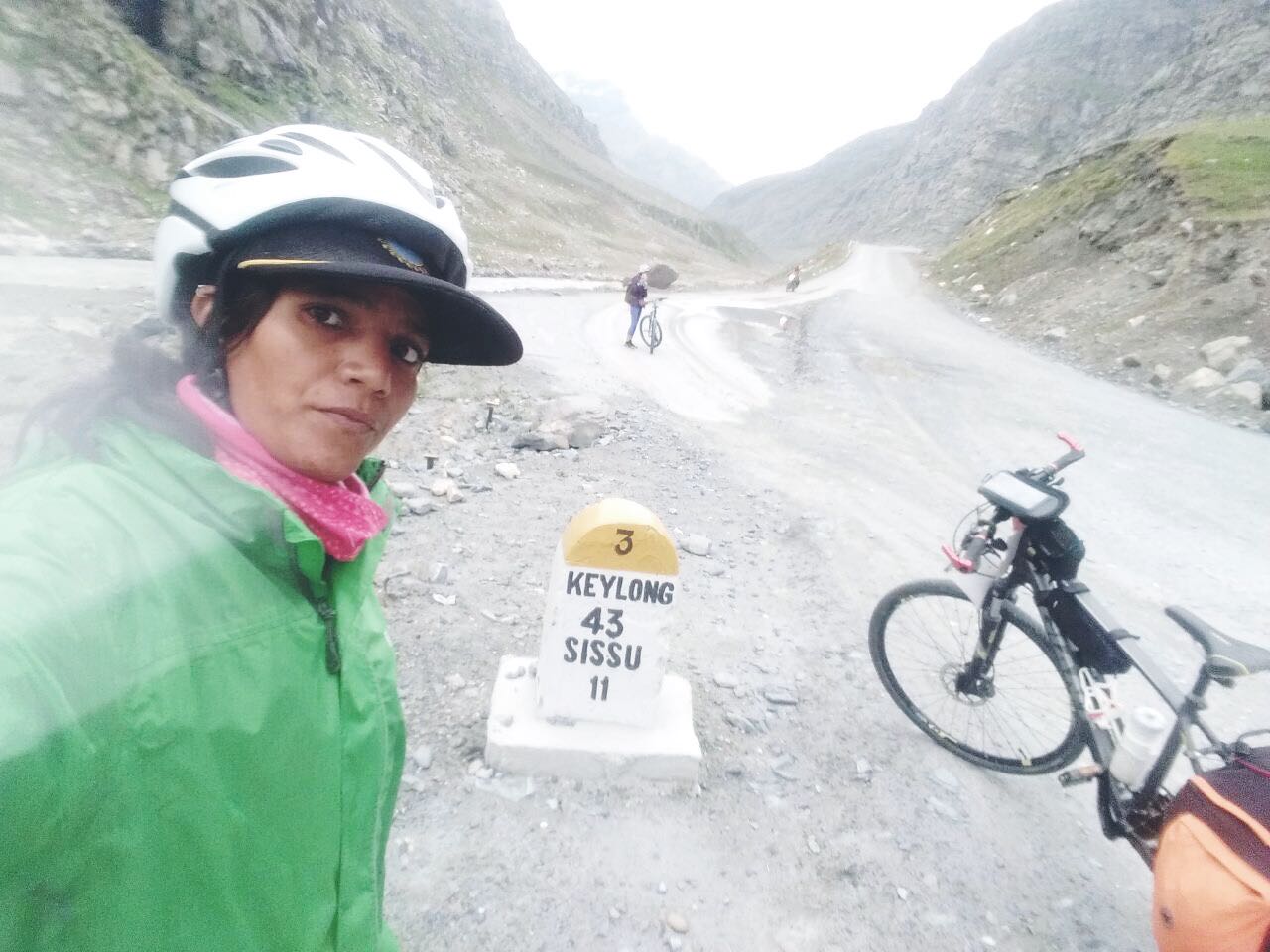 Bad road conditions- challenging for Sunitas bike
